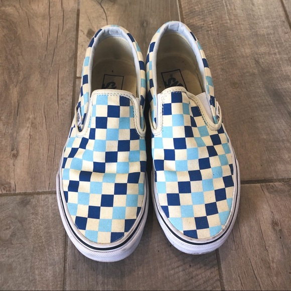 VANS BLUE CHECKERED SLIP ONS - Picture 2 of 3